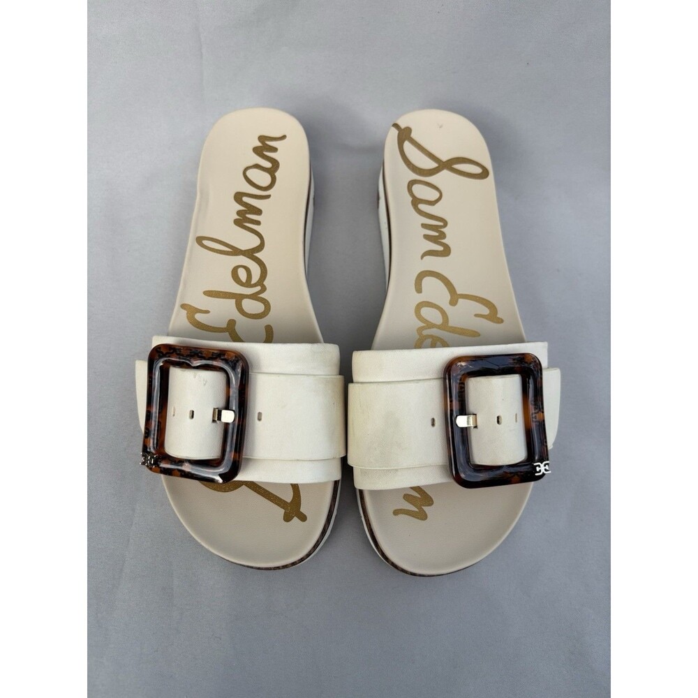 EUC Sam Edelman Women's Ariane Cream Ivory Leather Slides Size 8